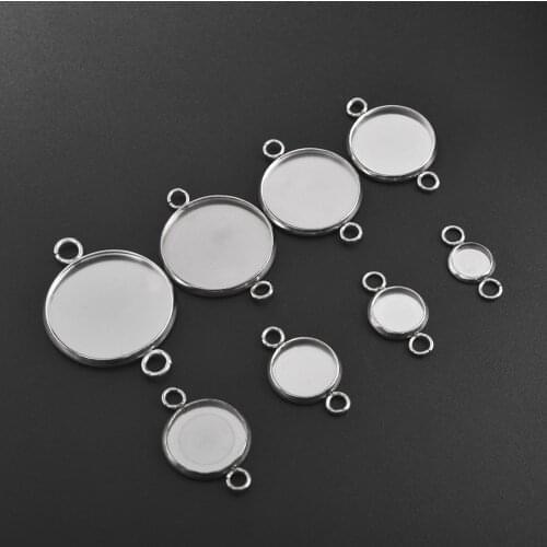 30Pcs Stainless Steel Round Connector Setting Double Loop Cabochon Base Cameo Bezel DIY Bracelets Necklace Jewelry Making