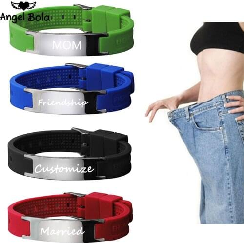 Free Engraving Laser Name Date Customize Gift Magnetic Health Weight Loss Bracelets Colorful Tone Silicone Mens ID Bracelets
