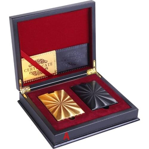 Foreign Trade High-end Gift Playing Cards Wooden Box Set Gold and Silver Black PET Waterproof and Durable Gold Foil Poker Set