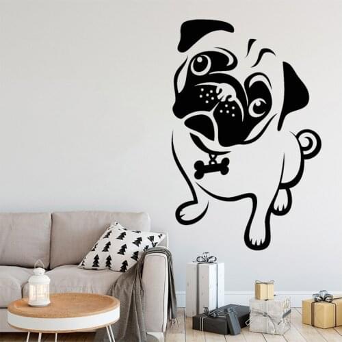 Pug Dog Wall Stickers Cartoon Puppy Vinyl Decals Cute Animal Mural Kids Bedroom Living Room Decoration O215