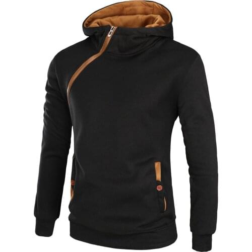 Fall/winter New Style Mens Casual Color Contrast Thick Hooded Diagonal Zipper Jacket Fashion [European Code]