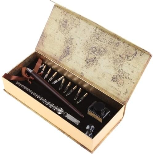 1set Nibs Wooden Dip Pen Set Glass Calligraphy Pen Set for Cartoon Lettering Art Drawing Mapping Decorative Suitable For By 85DD