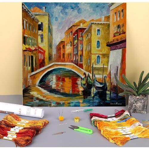 Venice Bridge Pre-Printed 11CT Cross-Stitch Complete Kit Embroidery DMC Threads Knitting Painting Handicraft Magic