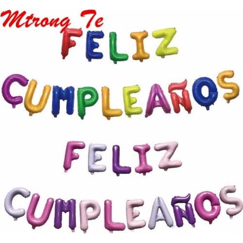 15pcs/set 16inch Spanish Happy Birthday Letter Alphabet Inflatable Globos Hang Foil balloons Air balloons Decoration Supplies
