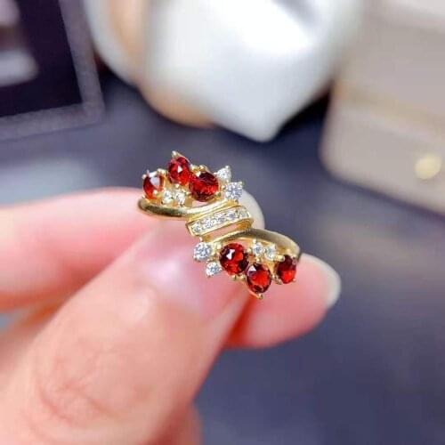 Natural Garnet Gem Ring S925 Sterling Silver Fine Fashion Weddings Jewelry for Women Free Shipping MeibaPJ FS