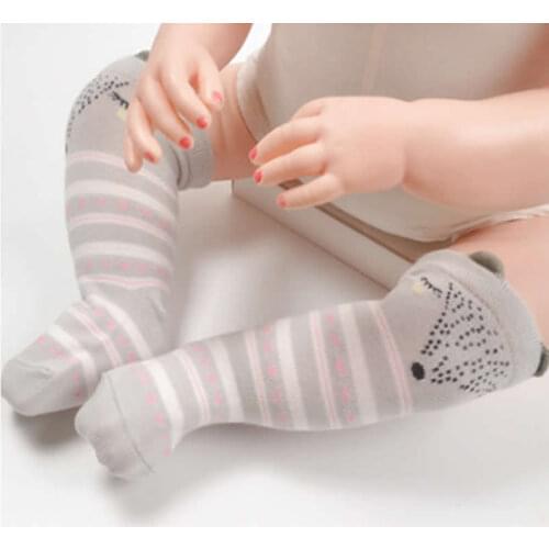 Cartoon newborn infant baby fox print cotton socks Boys girls tube strip animal knee socks Non-slip Girls knee high sock