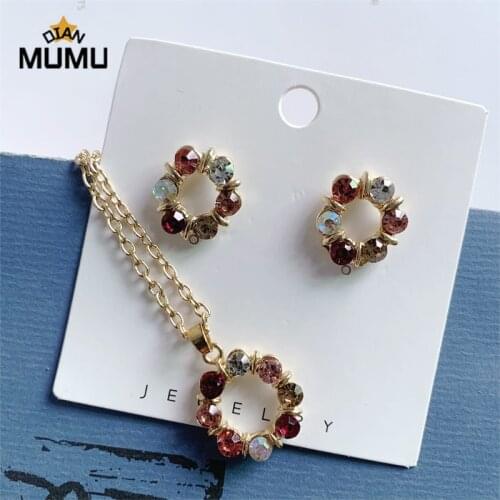 New Colorful Circle Golden Plated Jewelry Sets Treasure European Style Jewelry Diamond Circle Necklace Earrings piece Sets