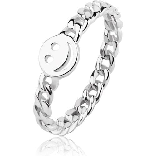 New Vintage Alloy Smiling Face Ring Hollow Chain Ring Female Jewelry Rings for Women Luxury Jewelry Anillos Mujer