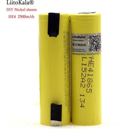 2PCS Liitokala New Original HE4 18650 Rechargeable li-lon battery 3.6V 2500mAh 20A discharge batteries+ DIY Nickel sheet