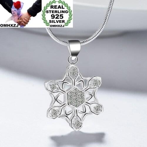 OMHXZJ Wholesale Personality Fashion OL Woman Girl Gift Snowflake White Amethyst AAA Zircon 925 Sterling Silver Necklace NC22