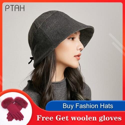 [PTAH] Autumn Winter Felt Hat Fedoras Hats Women British Style Vintage Church Hat Ladies Temperament Gentleman Elegant Wool Hat