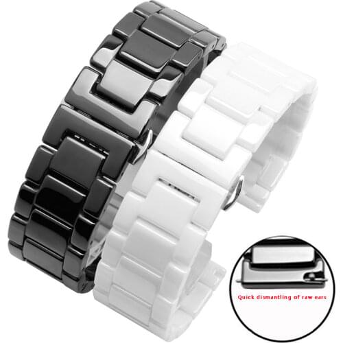 PEIYI 20mm 22mm Quality Ceramics watchband black white wristband with butterfly buckle fit Ticwatch2 pro/S2/C2 E smart watch