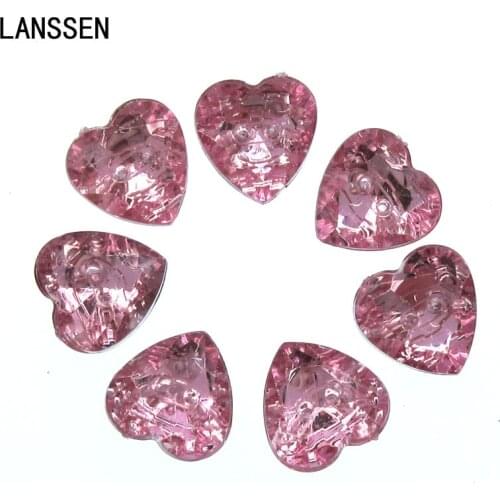 50pcs 1/2" Pink Heart Button Acrylic Button Shiny Buttons Two Holes Sewing Button For Craft Scrapbooking 13mm