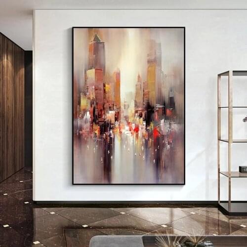 Nordic Luxury Art Canvas Painting Abstract City Building Posters and Prints Wall Art Picture for Living Room Home Decoration
