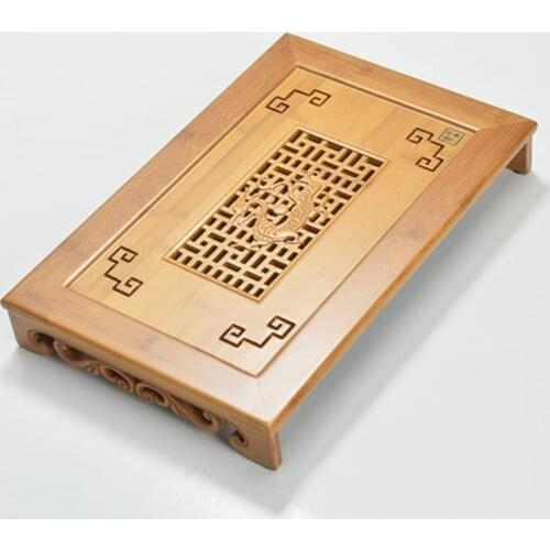 Dragon Pattern Luxury Bamboo Wooden Tea Tray Chinese Tea Culture Tea Set Water Storage Container Tray