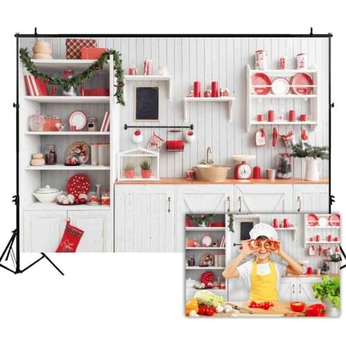 Christmas Modern Kitchen Photography Backdrop Wood Cook Background Indoor Photobooth Decorations Photo Studio Baby Portrait Prop