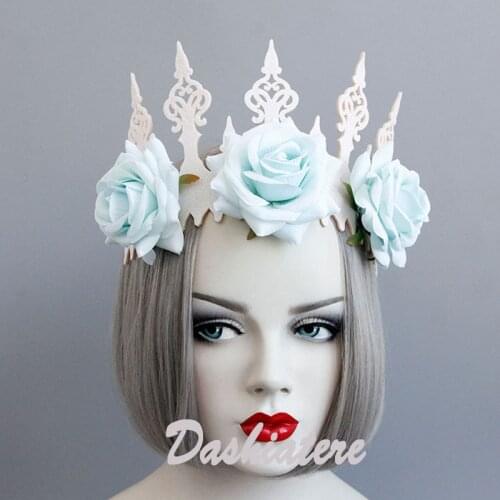 Light Blue Rose Tiara Fairy Princess Queen Flower Crown Kids Hairband Children Adult Hair Accessories Wedding Bride Headdress
