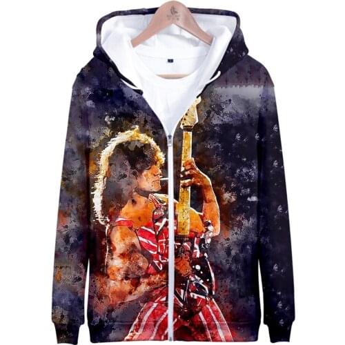 Eddie Van Halen Men/Women Zipper Hoodies 3D Print Fashion Rock n Roll Sweatshirt Long Sleeve Eddie Van Halen Zipper coat
