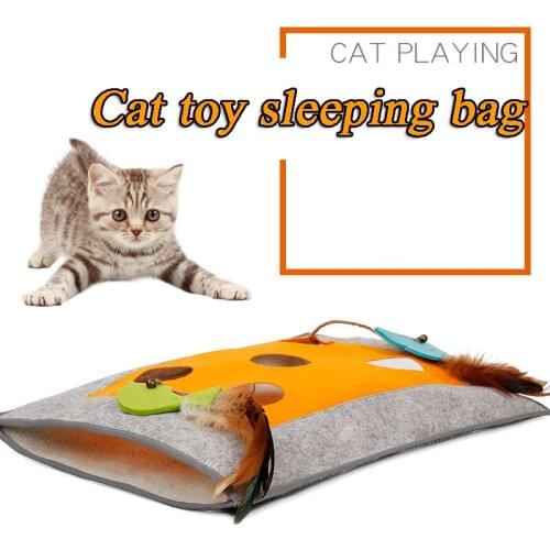 Cat Feather Bell Tunnel Toy Pet Blanket Sleeping Bag Kitten Squeak Interactive Puzzle Toys Pet Products Cat Warm Mat Accessories