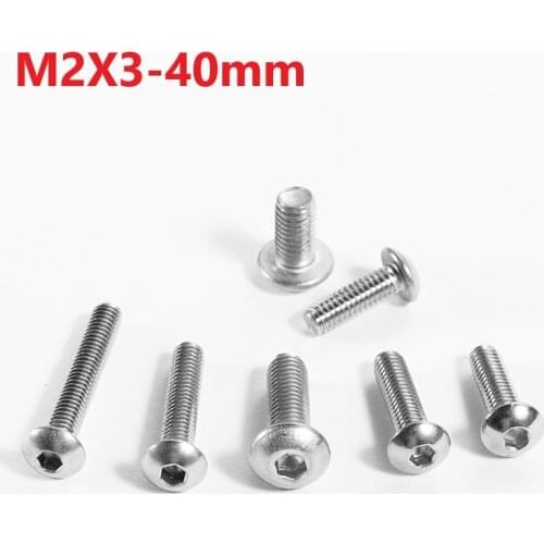 2mm 304 Stainless Steel Hexagon Socket Pan Head Screws M2 x 3 4 5 6 8 10 30 32 35 38 40mm Extend Cup Head Hexagon Socket Bolts