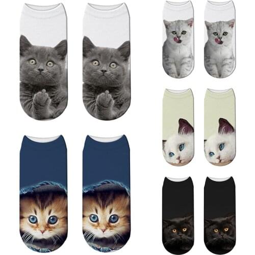 Funny animal 3D print socks for women leisure short socks ankle socks female styleable breathable cartoon cat socks