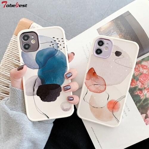 Tobebest Watercolor Plating Camera Protection Lid Phone Cases for iphone 12 11 pro max X XS XR 8 Plus 12mini Matte Cover Gift