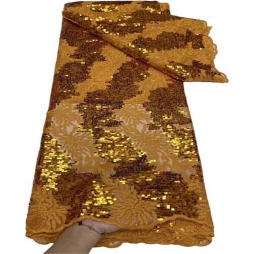 Yellow 5Yards Veritable French Lace Fabric Sequins African Organza Lace Fabric Soft Unique Shiny Nigerian Wedding Sewing Green