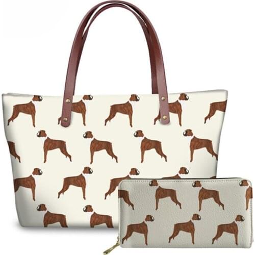 NOISYDESIGNS Cute Boxer Dog Printed Womens Shoulder Bag Luxury Handbags Women Bags Designer Messenger Bag Girls Purse Wallet