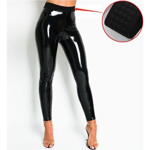 Women Stretch High Waist Pu Leather Pants Casual Slim Pencil Pants Bodycon Ladies Shiny Latex Leather Leggings Custom