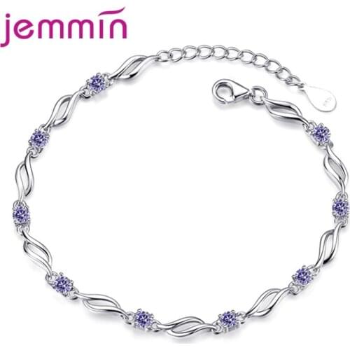 Women Luxury Clear CZ Purple White Crystal Pendant Bracelets Wedding Party Daily Joyas 925 Sterling Silver Bangle Jewelry Gift