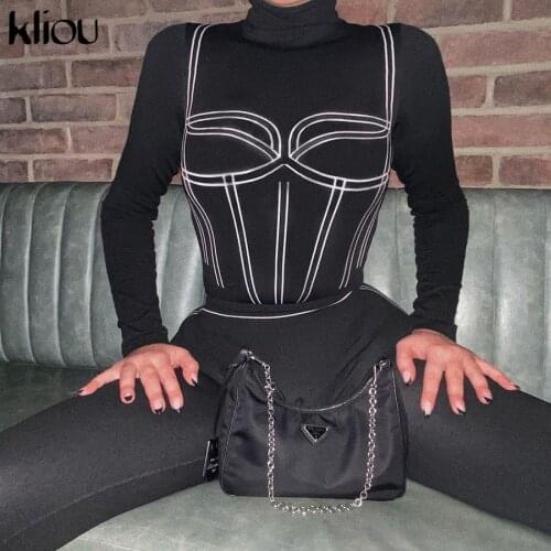 Kliou Printed Casual Two Piece Set Women Streetwear Turtleneck Bodysuit+Elastic Leggings Skinny Active Workout Fitness Outfits