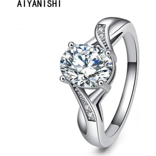 AIYANISHI High Quality 925 Sterling Silver Wedding Ring 2ct Oval Cut Finger Twisted Rings for Women Silver Engagement Jewelry