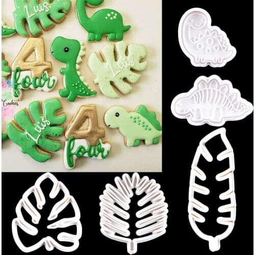 1SET Dinosaur Cookie Mold Animal Biscuit Cutter Food Grade Plastic DIY Baking Tools Jungle Party Birthday Cupcake Supplies