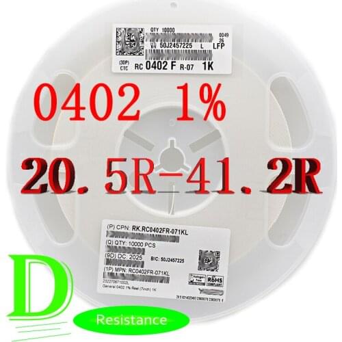 100PCS SMD Resistor RC Series 0402 1% Original RC0402FR-07 Series 20.5R-41.2R All resistors 22R 24R 27R 30R 33R 36R 39R
