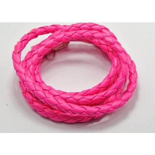16.4 Feets Neon Hot-pink Round Braided Leatherette Jewelry Cord 6mm