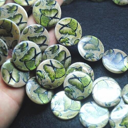 16pcs nature shell beads with butterfly designs round shape for women necklace making accessories size 25mm new arrival top sell