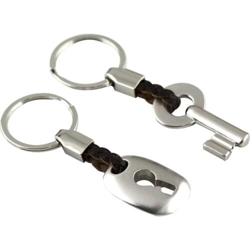 2 Pcs Couple Keychain Creative Fashion Leather Couple Keychain Key Chain Ring Keyring Key Lock Gift