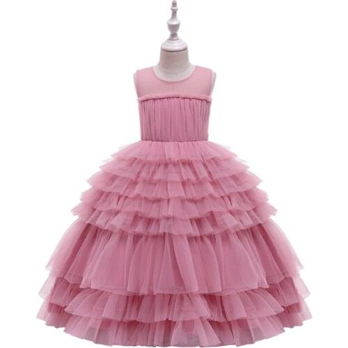 2021 European and American Childrens Long Skirt Girl Catwalk Pontoon Dress Dress Net Sulphon Princess