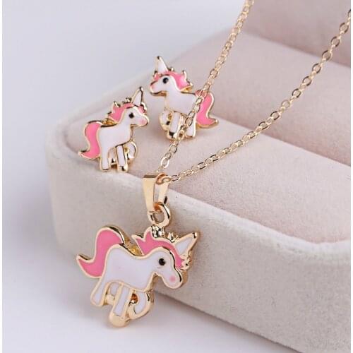 3PCS/Set Unicorn Jewelry Sets Cute Earrings Necklaces for Women Girl Animal Decorations Kits Gifts Wedding Party
