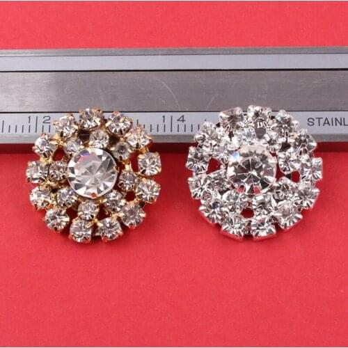 30pcs/lot Circle CrystalGold and silver plating Flatback Rhinestone Buttons for Wedding Decoration Free Shipping