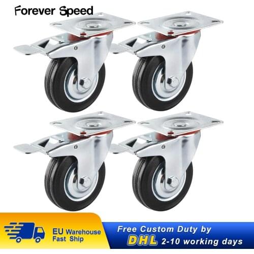 4pcs 75mm Heavy Duty 200kg Swivel Castor Wheels Trolley Furniture Chair Casters Rubber Brake Trolley Wheel