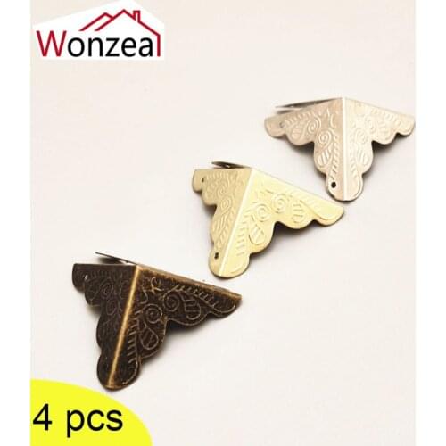 4PCS Decorative Antique Triangle Rattan Brass Golden Silvery Wooden Case Chest Edge Cover Corner Protector Guard 25x35mm+Nails