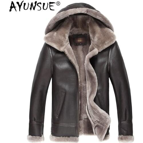 AYUNSUE Genuine Leather Jacket Men Double-faced Fur Coat 2020 Winter Bomber Jacket Natural Fur Coats Jaqueta De Couro 7009 ZL375