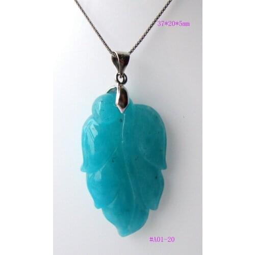 Free Shipping Natural Amazonite Carved Leaf 925 Silver Pendants Women Jewelry Accessories Weddings Parties Gift