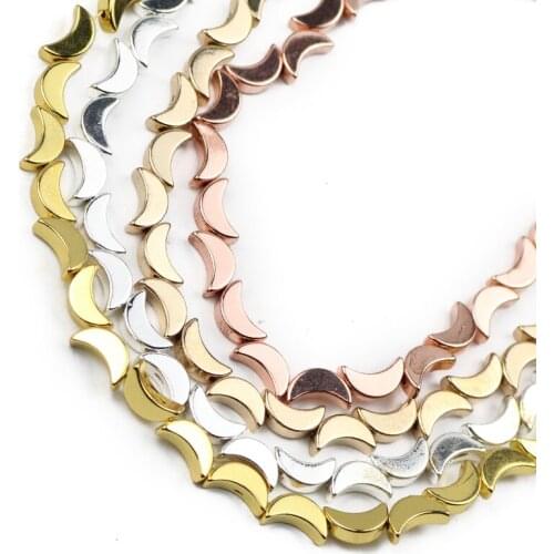 UPGFNK 8mm Gold Silvers Moon Shape Hematite Natural Stone Spacer Loose Beads For Jewelry Making Diy bracelets Necklace Findings
