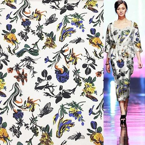 Floral and animal design silk and linen blended fabric 120cm width,SLN176