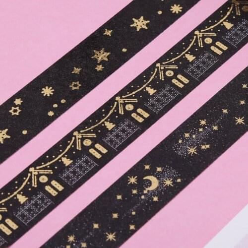 YYSD Black Moon Stars Paper Sticky Adhesive Sticker Decorative Washi Tape 1.5cm x 5m