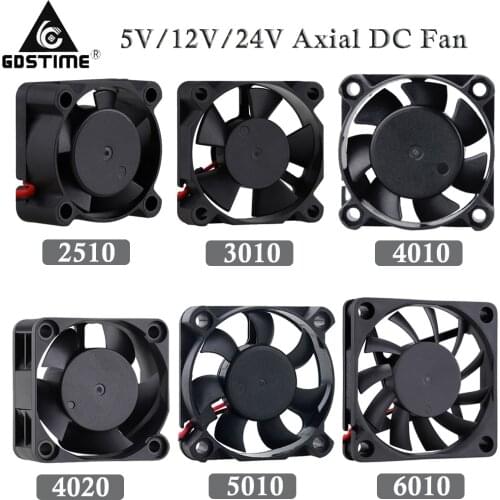 2pcs 3D Printer Parts Cooling Fan 2510 3010 4010 4020 5010 6010 5V 12V 24V 2Pin Sleeve Brushless DC Axial Radiator Cooler Fan