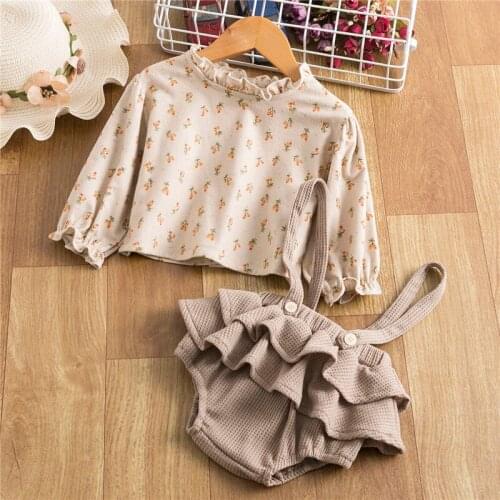 Floral Baby Girls Clothes Sets Newborn Kids Blouses Top + Strap Pants Bodysuit Overalls Spring Summer Infant Outfits 0-24 Months