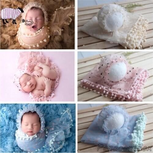 Newborn Baby Boy Girl Hat+Lace Wraps Set Photography Props Infant fotografia Accessory Baby Photoshoot Cap fotoshooting Props